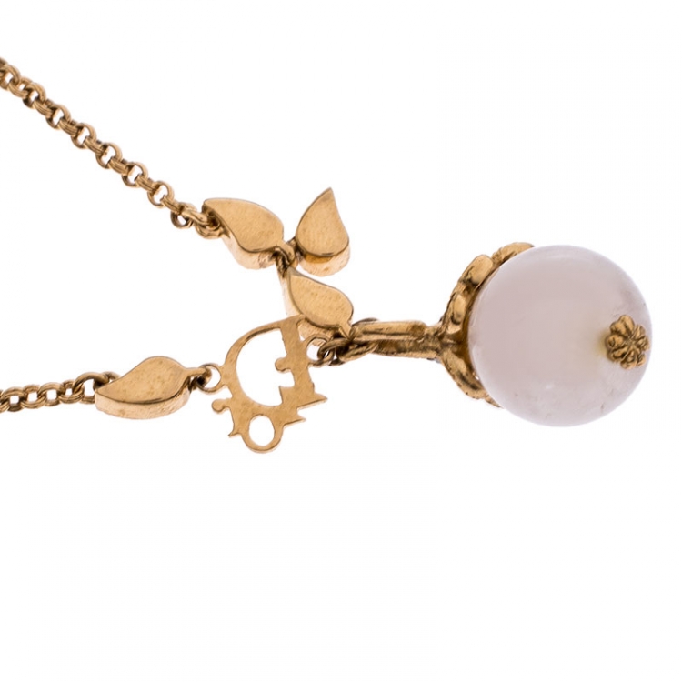 Pre Owned Dior Gold Tone Crystal Tumbled Rose Quartz Pendant Bracelet