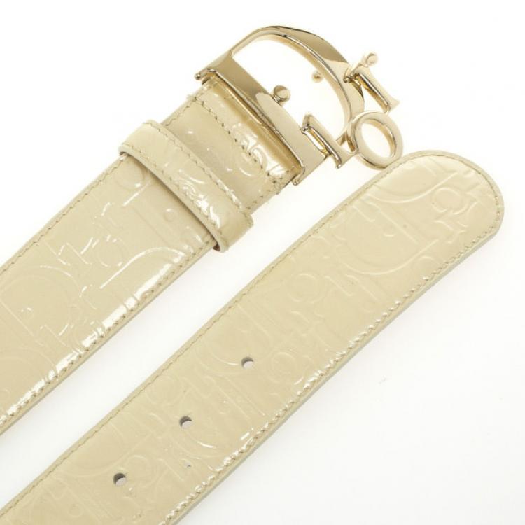 Pre Owned Christian Dior Cream Patent Diorissimo Belt 