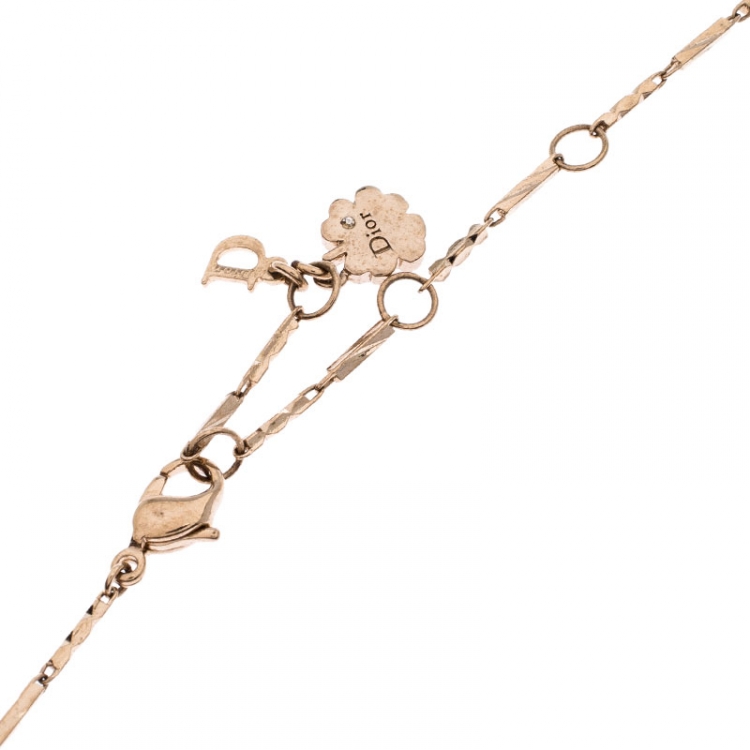 Pre Owned Dior Blue Stone Crystal Antique Gold Tone Necklace