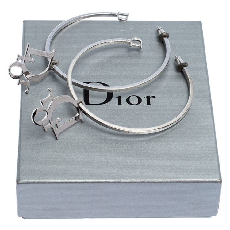 Pre Owned Dior Silver Tone Charm Hoop Earrings