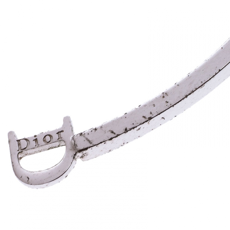 Pre Owned Dior Silver Tone Charm Hoop Earrings