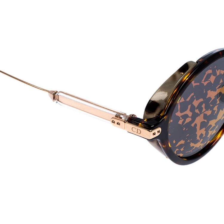 Pre Owned Dior Gold Havana / Pink Mirror Leaf DiorUmbrage Round Sunglasses
