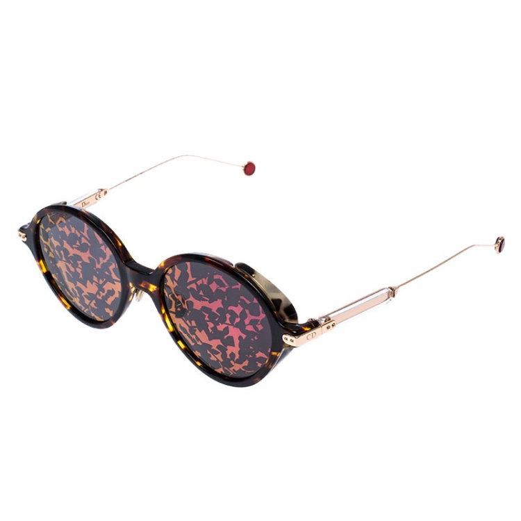 Pre Owned Dior Gold Havana / Pink Mirror Leaf DiorUmbrage Round Sunglasses