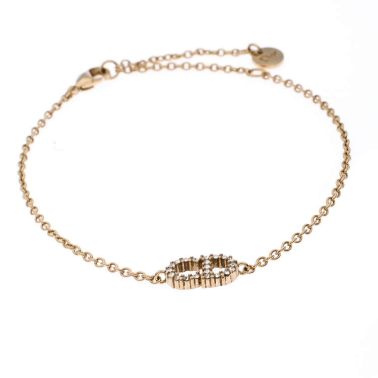 Pre Owned Dior Clair D Lune Crystal Gold Tone Bracelet