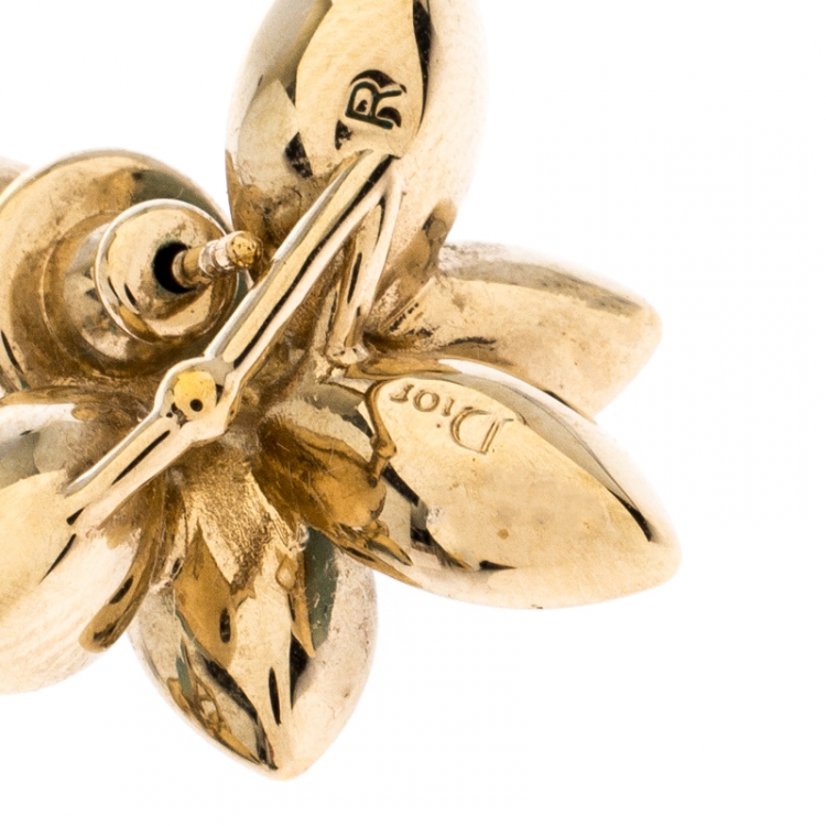 Pre Owned Dior Tribale Turquoise Crystal Flower Gold Tone Stud Earrings