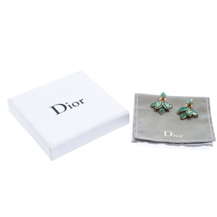 Pre Owned Dior Tribale Turquoise Crystal Flower Gold Tone Stud Earrings