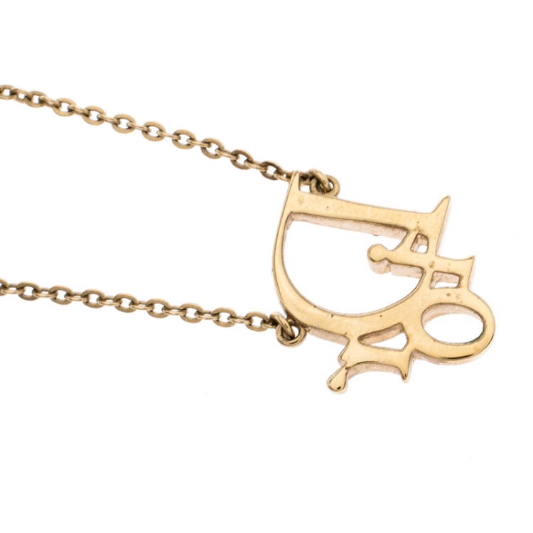 Pre Owned Dior Oblique Crystal Gold Tone Necklace 