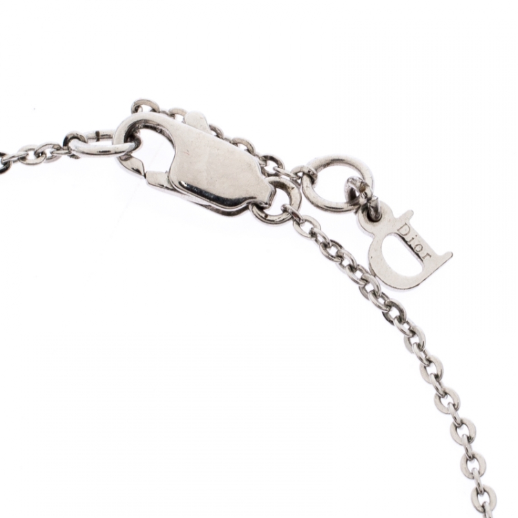 Pre Owned Dior Logo Crystal Studded Silver Tone Bracelet