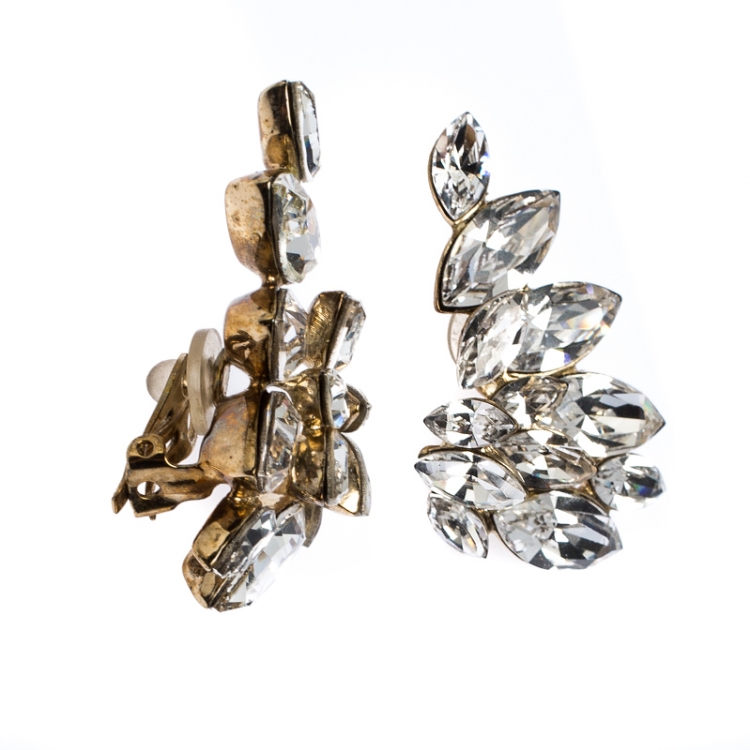 Pre Owned Dior Crystal Gold Tone Clip-on Stud Earrings