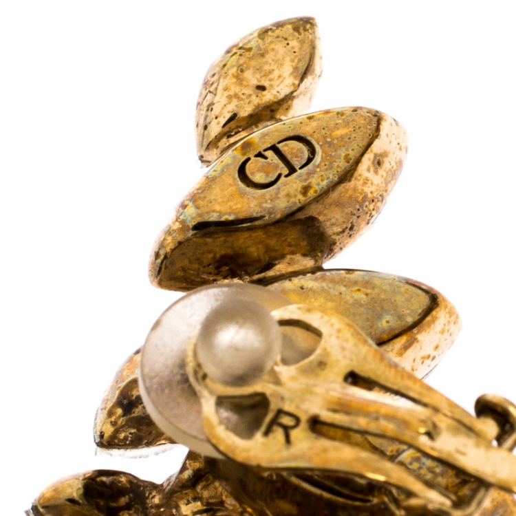 Pre Owned Dior Crystal Gold Tone Clip-on Stud Earrings