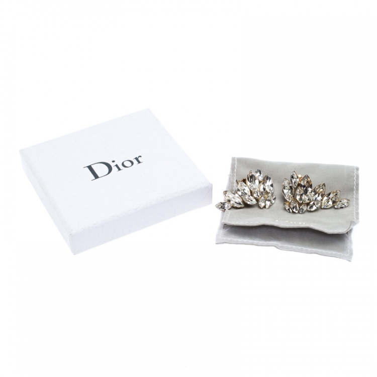 Pre Owned Dior Crystal Gold Tone Clip-on Stud Earrings