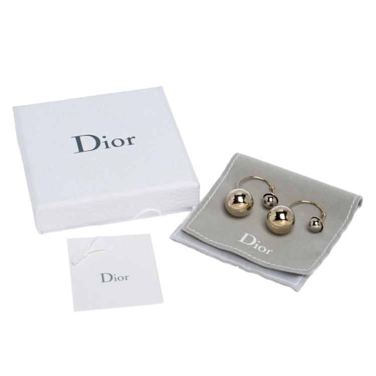 Pre Owned Dior Metallic Faux Pearl Two Tone Threaded Hoop Earrings