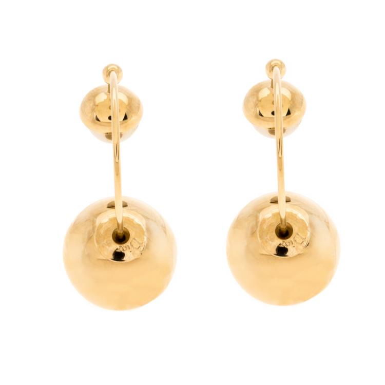 Pre Owned Dior Metallic Faux Pearl Two Tone Threaded Hoop Earrings