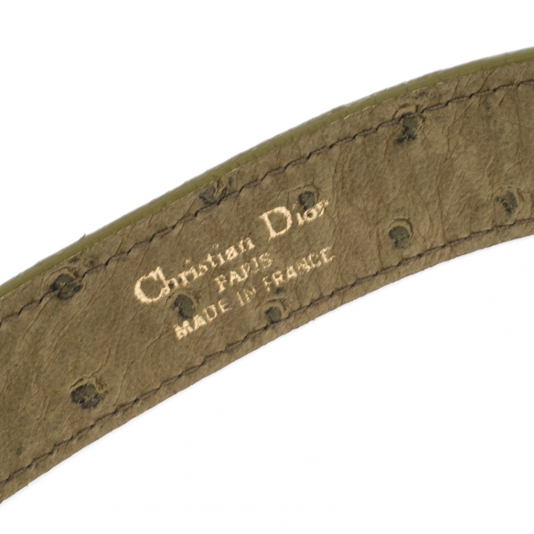 Pre Owned Dior Olive Green Ostrich Embossed Leather CD Buckle Belt 75CM