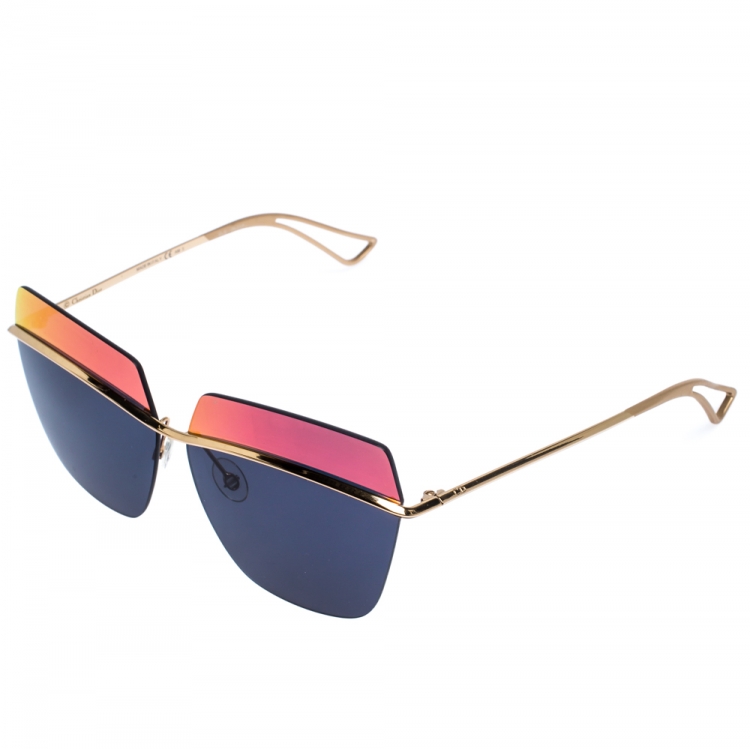 Pre Owned Dior Gold Tone/Bicolor Mirrored DiorMetallic Oversized Sunglasses