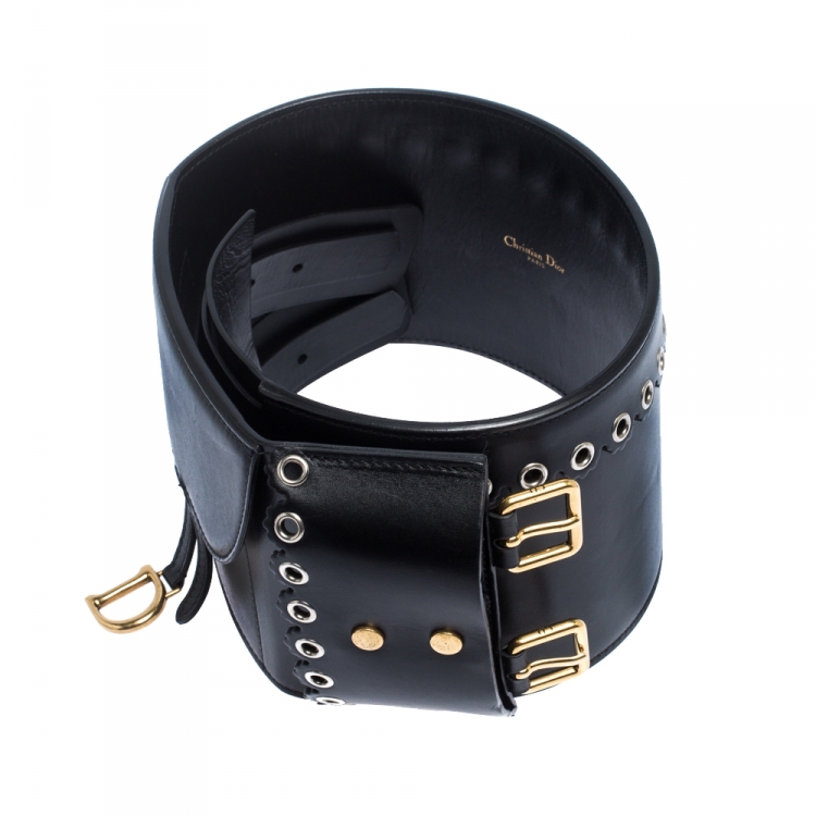 مملوكة مسبقًا Dior Black Leather Saddle Belt 75CM
