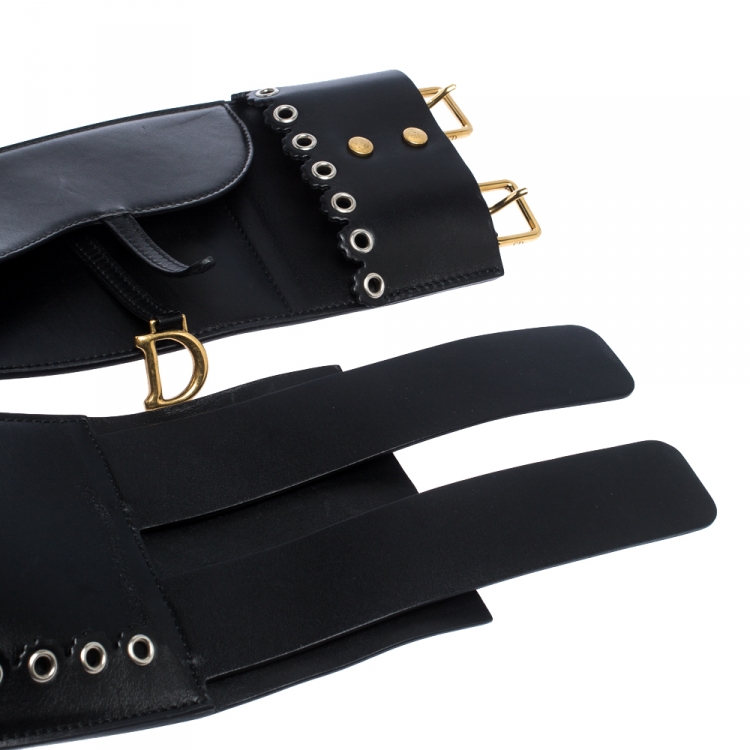 مملوكة مسبقًا Dior Black Leather Saddle Belt 75CM