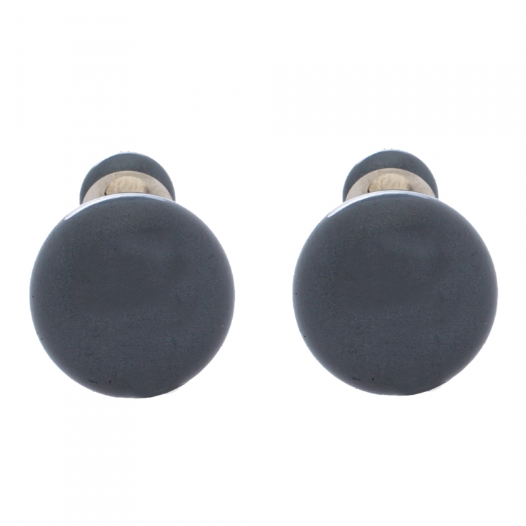 Pre Owned Dior Tribales Grey Faux Pearl Silver Tone Stud Earrings