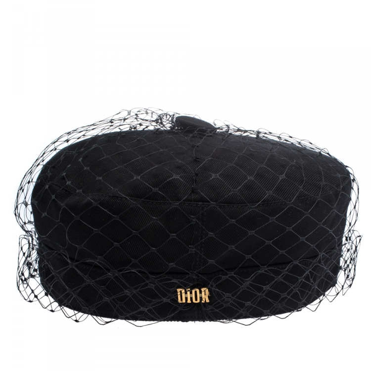 مملوكة مسبقًا Dior Black Cotton Arty Mesh Veil Newsboy Cap 57 cm