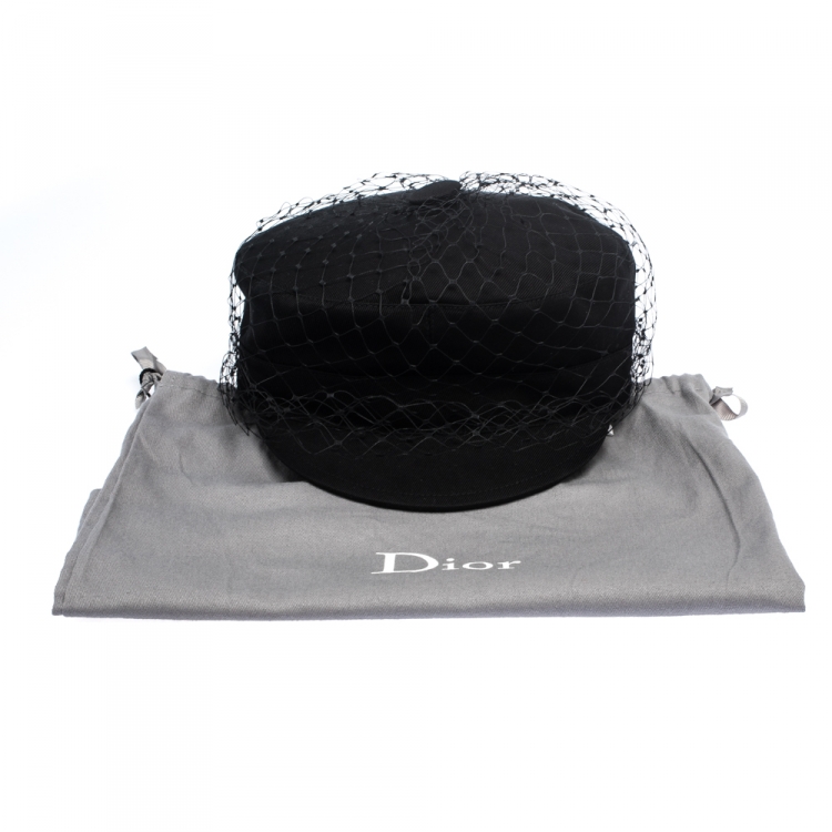 مملوكة مسبقًا Dior Black Cotton Arty Mesh Veil Newsboy Cap 57 cm