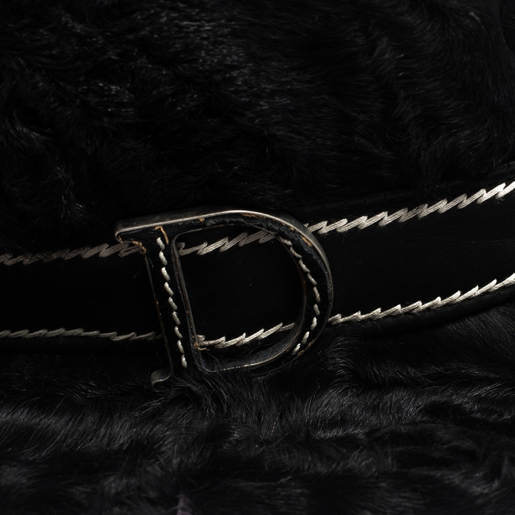 Pre Owned Dior Vintage Black Astrakan Fur & Leather Trim Hat