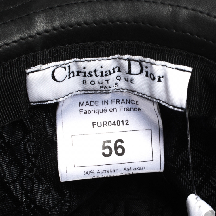 Pre Owned Dior Vintage Black Astrakan Fur & Leather Trim Hat