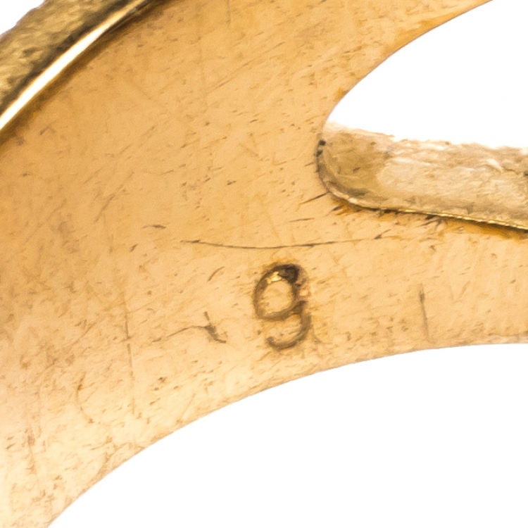 Pre Owned Dior Black Crystal Studded Gold Tone Cocktail Ring Size 52