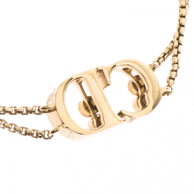 Pre Owned Dior CD Logo Crystal Gold Tone Bracelet