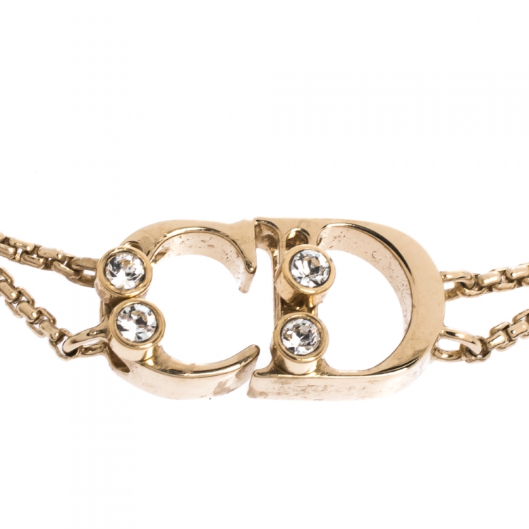 Pre Owned Dior CD Logo Crystal Gold Tone Bracelet