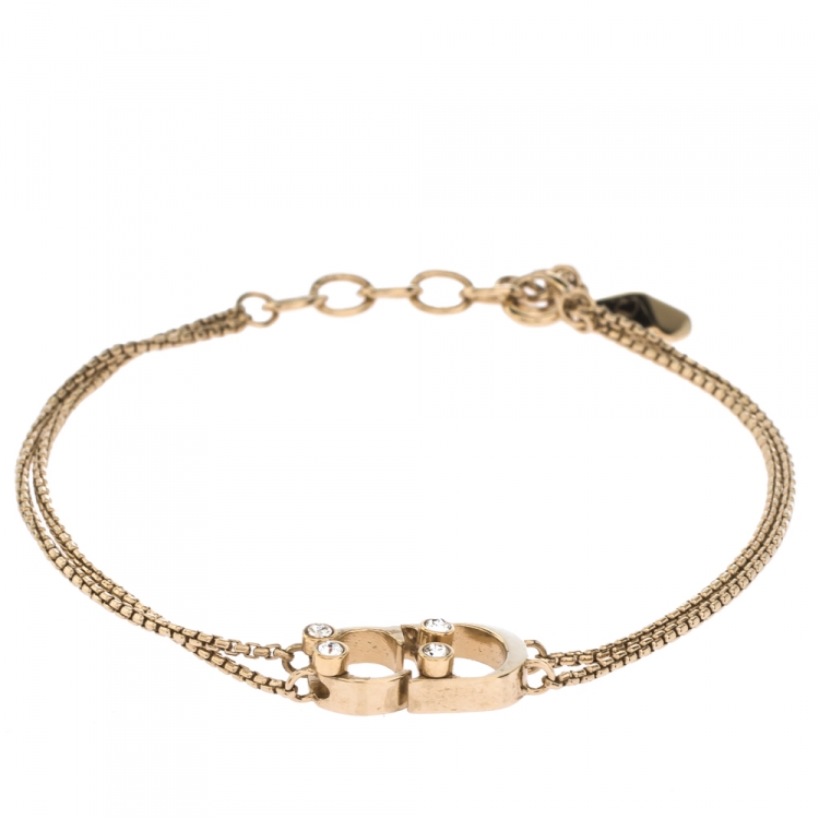 Pre Owned Dior CD Logo Crystal Gold Tone Bracelet