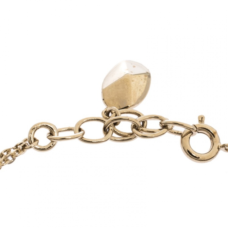Pre Owned Dior Oblique Crystal Gold Tone Bracelet 