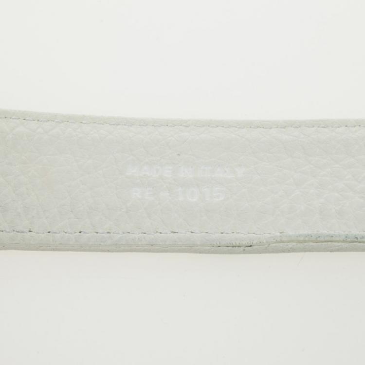 Pre Owned Dior White Leather 'CD' Logo Belt 85 CM