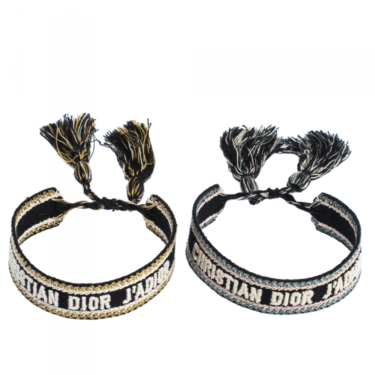 Pre Owned Dior J'adior Multicolor Woven Cotton Set of Two Adjustable Tassel Bracelets
