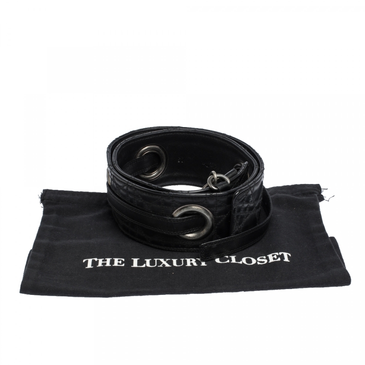 Pre Owned Dior Black Cannage Leather Grommet Waist Belt 85CM