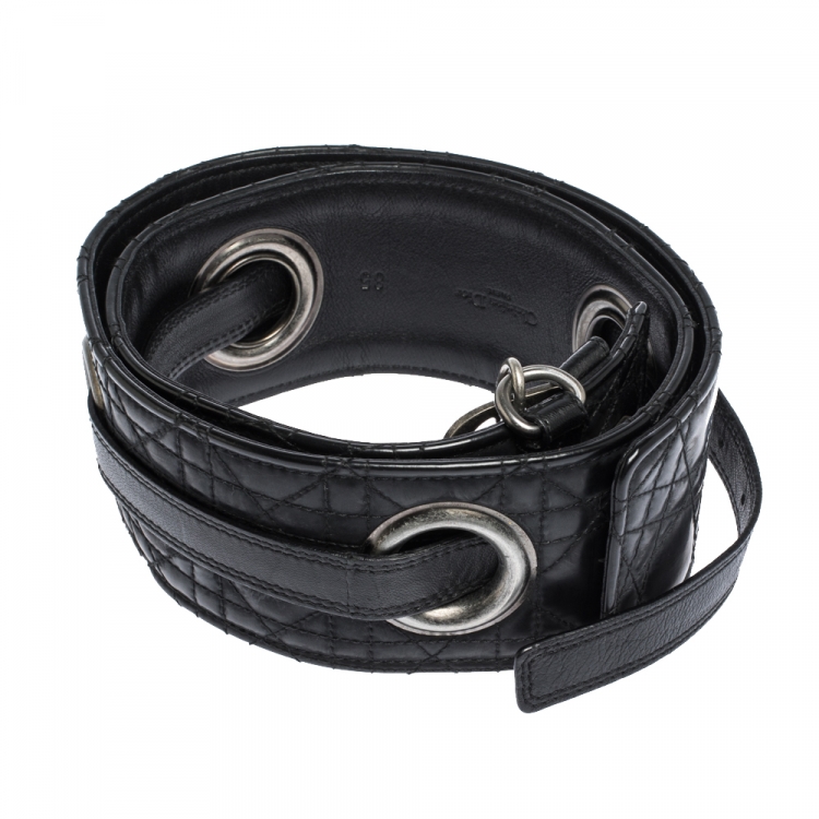 Pre Owned Dior Black Cannage Leather Grommet Waist Belt 85CM