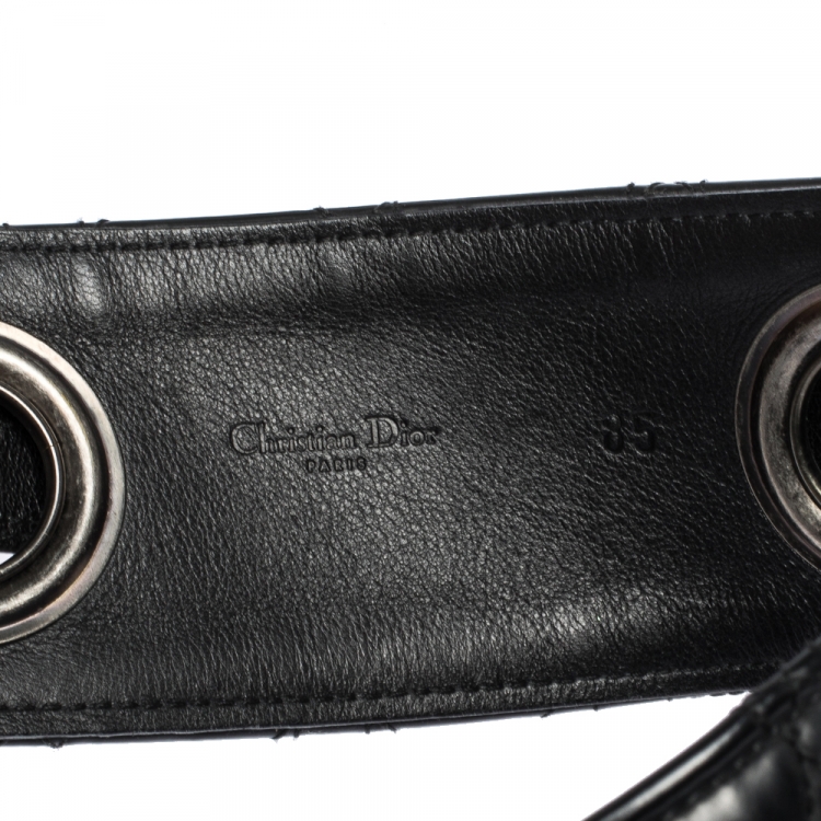 Pre Owned Dior Black Cannage Leather Grommet Waist Belt 85CM