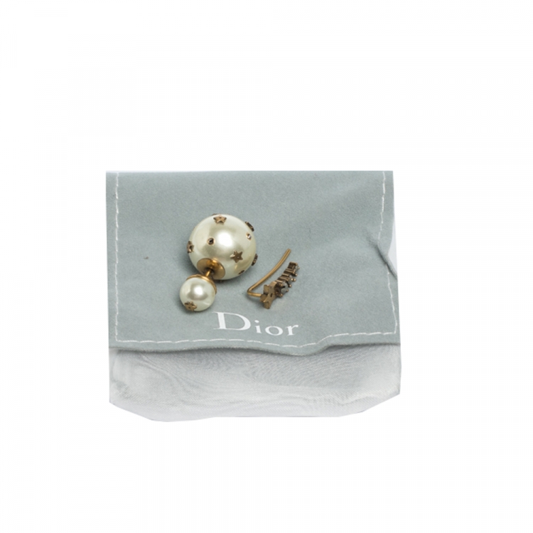 Dior Tribales Cream Bead Shooting Star Crystal Asymmetric Earrings Dior Tlc
