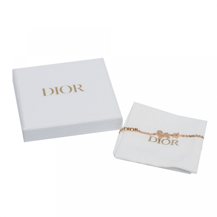 Pre Owned Dior Crystal Diorable Lion Rose Gold Tone Chain Link Bracelet