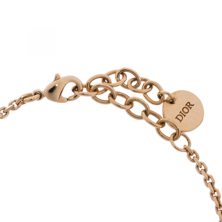 Pre Owned Dior Crystal Diorable Lion Rose Gold Tone Chain Link Bracelet