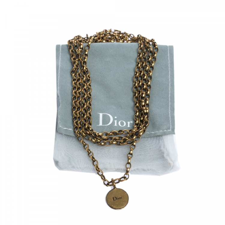 Pre Owned Dior Aged Gold Tone Amulettes d'Amour Layered Necklace