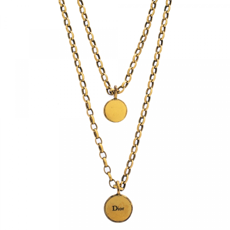 Pre Owned Dior Aged Gold Tone Amulettes d'Amour Layered Necklace