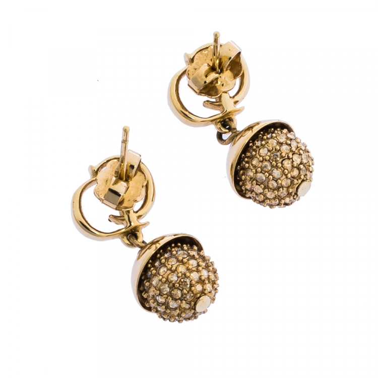 Pre Owned Dior Mise en Dior Crystal Embellished Gold Tone Drop Earrings