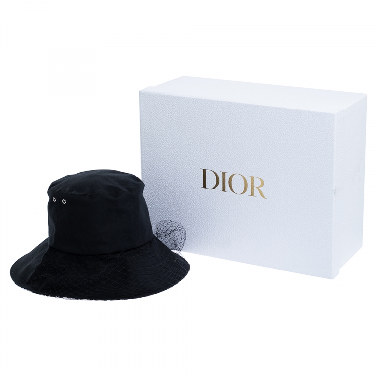 Pre Owned Dior Black Teddy-D Large Brim Veil Trim Bucket Hat