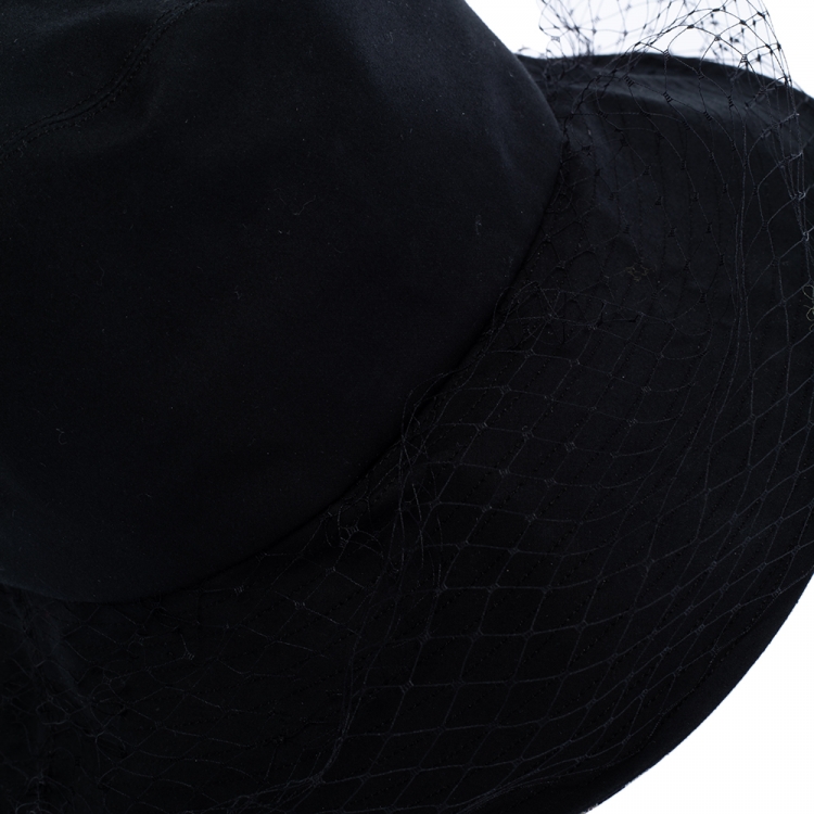 Pre Owned Dior Black Teddy-D Large Brim Veil Trim Bucket Hat