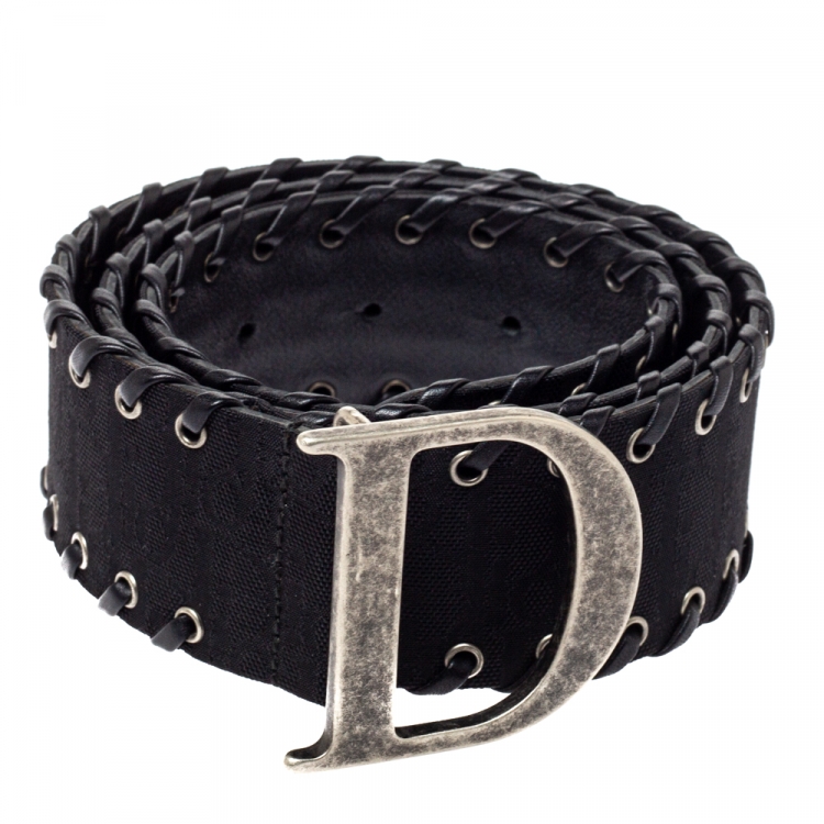 Pre Owned Dior Black Nylon Whip Stitch Detail Belt Size 80CM