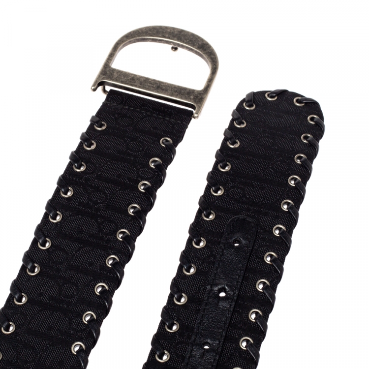 Pre Owned Dior Black Nylon Whip Stitch Detail Belt Size 80CM