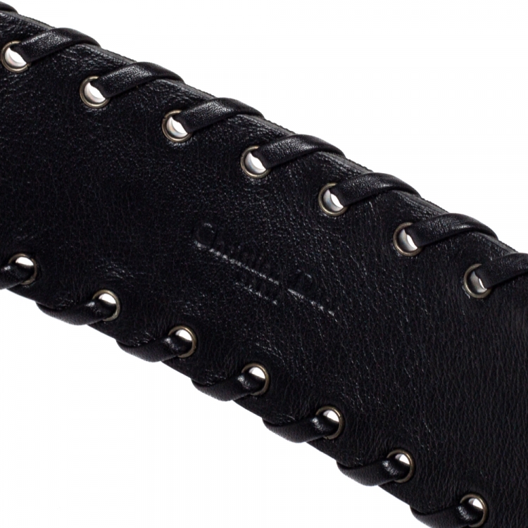 Pre Owned Dior Black Nylon Whip Stitch Detail Belt Size 80CM