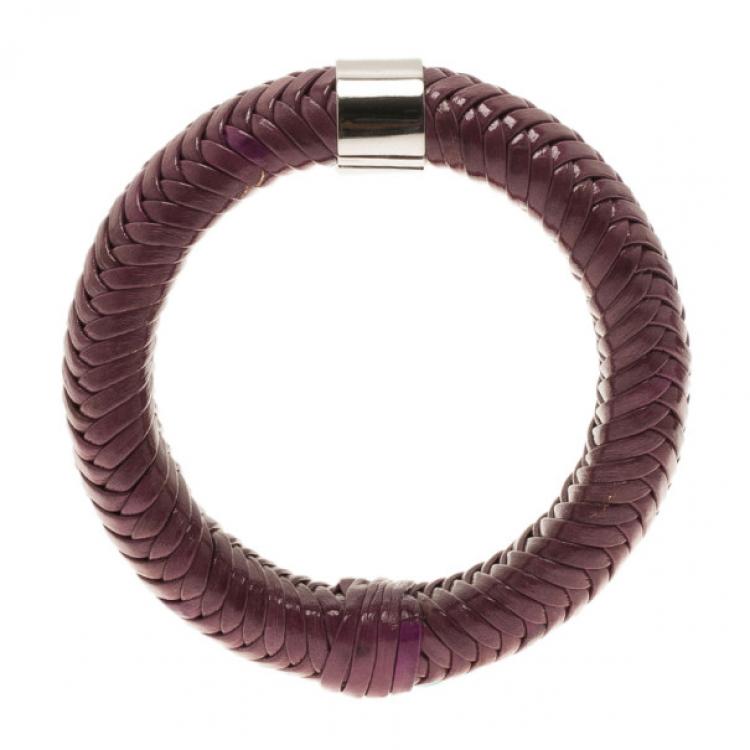 Pre Owned Dior Leather Purple Bangle 19CM