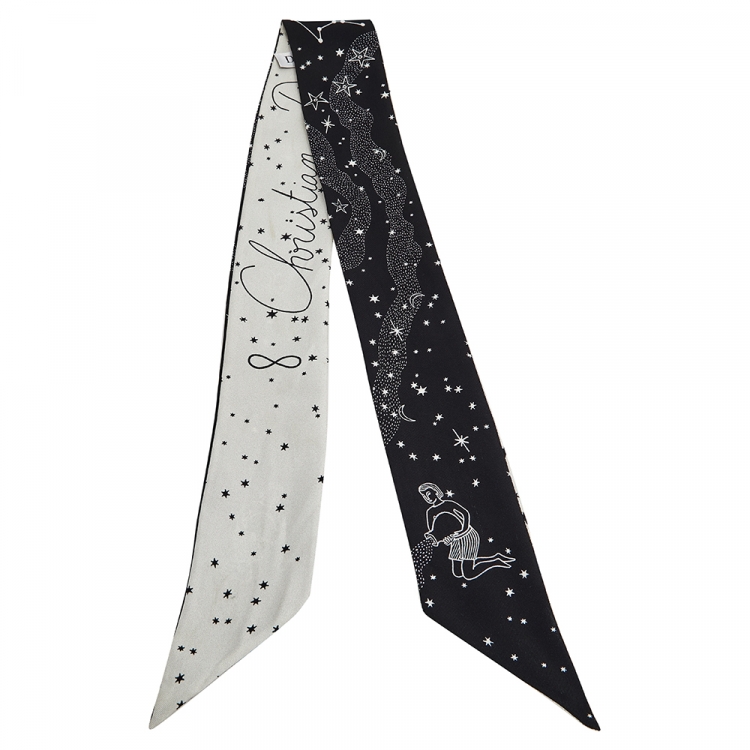 Pre Owned Dior Black-Grey Constellations Le Verseau Silk Bandeau Scarf