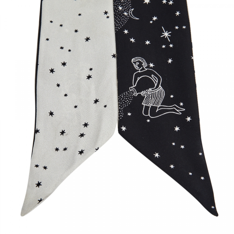 Pre Owned Dior Black-Grey Constellations Le Verseau Silk Bandeau Scarf